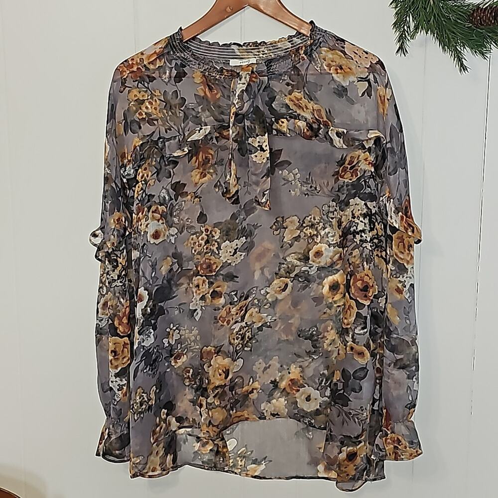 Easel Blouse Shirt Womens M Floral Boho Fairy Ruffled Balloon Sleeves Career